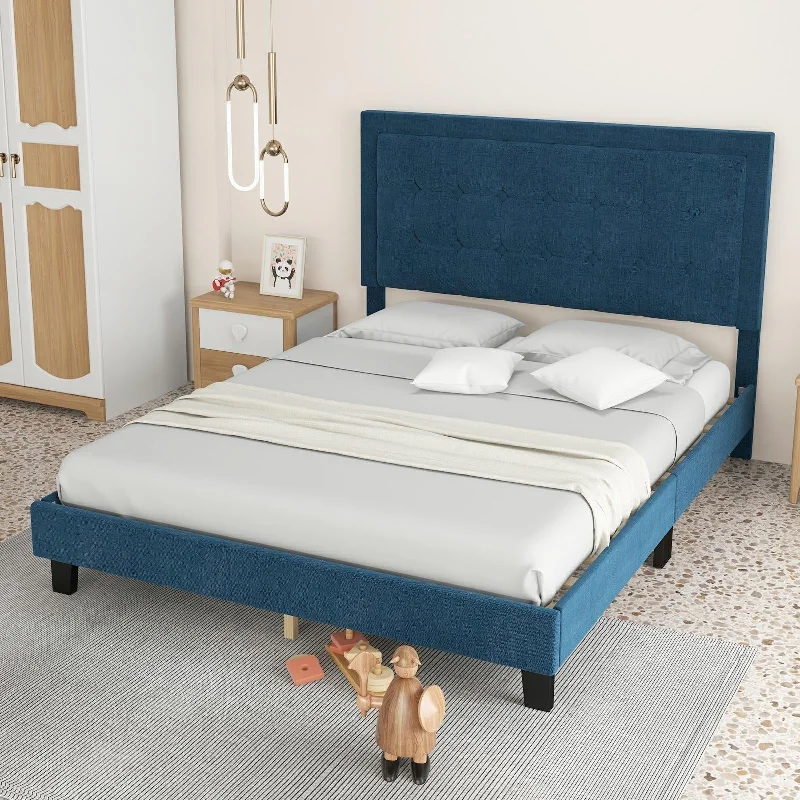 Adjustable Bed Frame with Upholstered Button Tufted Headboard