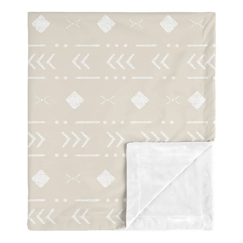 Aztec Geometric Boy Girl Baby Receiving Security Swaddle Blanket for Boho Llama - Neutral Beige Taupe White Bohemian Southwest