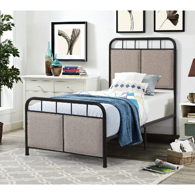 Beige Twin SizeModern Bed Frame with Unique Flower Support System - Features Steel Metal Structure for Easy Assembly