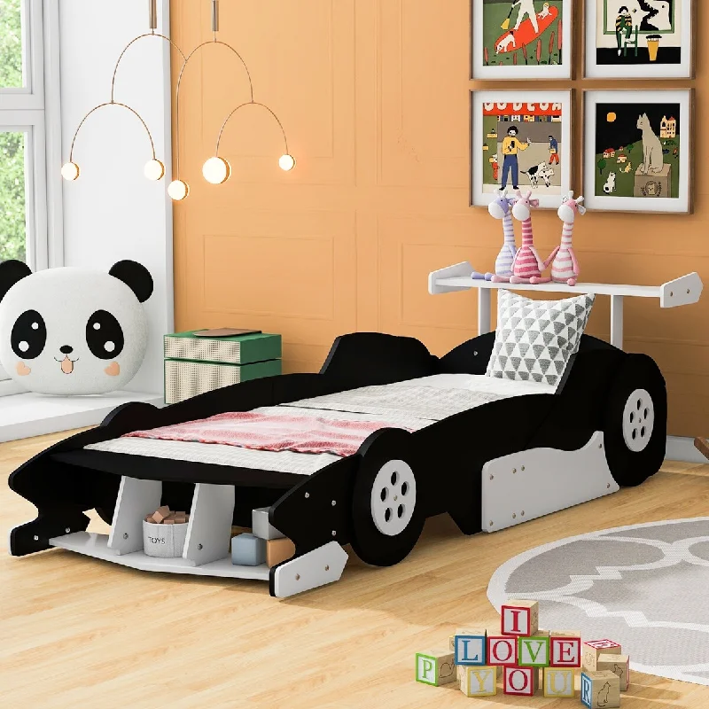 Black Twin Size Solid Wood Car Platform Bed