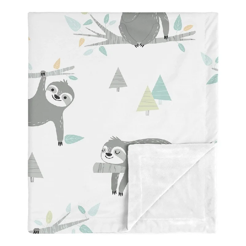 Blue Sloth Boy Girl Baby Receiving Security Swaddle Blanket - Turquoise Grey Green Jungle Botanical Leaf