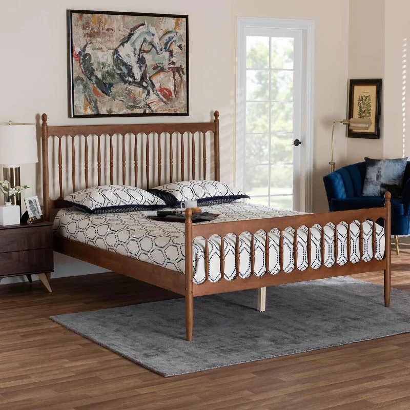 Deance Retro-Modern Walnut Brown Finished Wood Queen Size Platform Bed