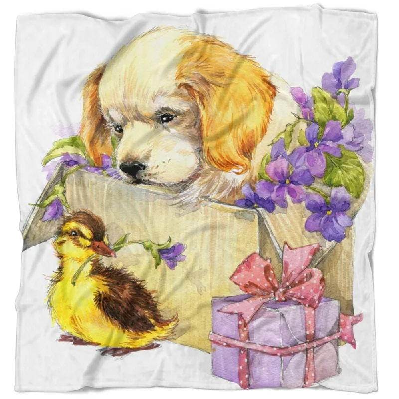 Designart 'Cute Puppy Dog and Duck' Contemporary Animal Throw Blanket