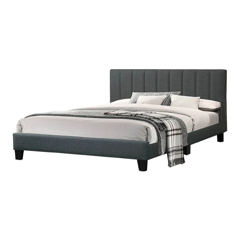 Eve Platform California King Bed, Channel Tufted Charcoal Gray Upholstery