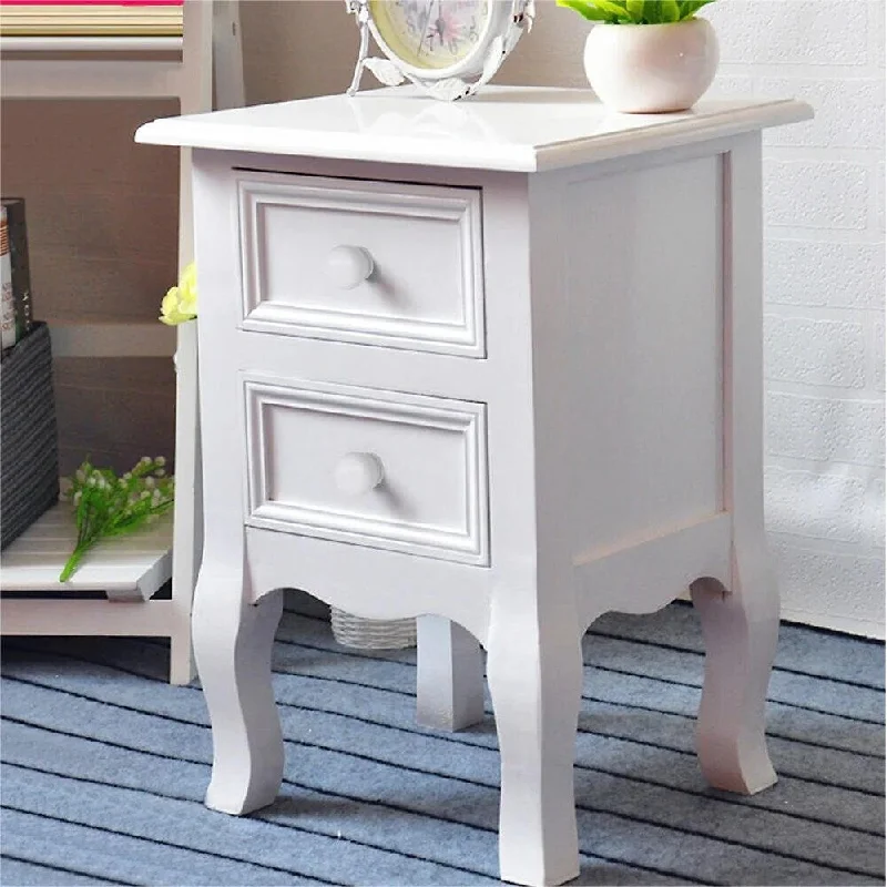 Exquisite Bedroom Side Table, White Decorative Cabinet Storage Cabinet with Two Drawers, Office Filing Cabinet