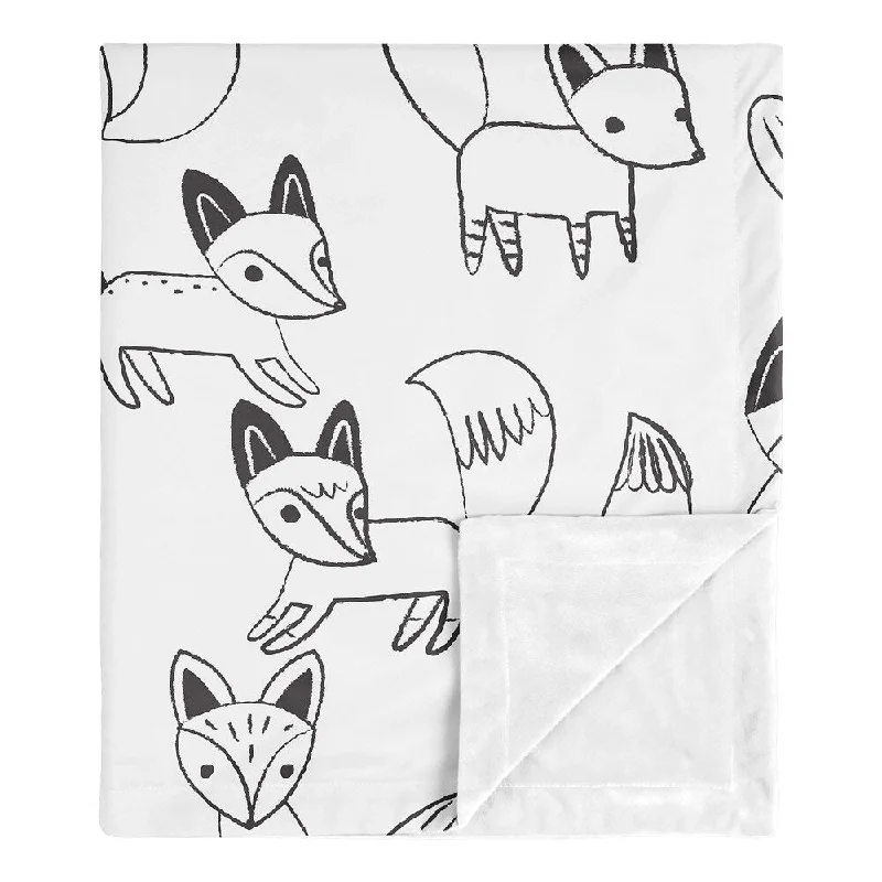 Fox Collection Boy or Girl Baby Receiving Security Swaddle Blanket - Black and White