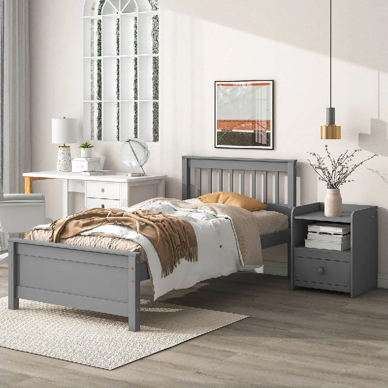 Grey Twin SizeModern Bed with Nightstand, Ideal for Kids, Teens, and Adults, Sturdy Construction, No Box Spring Needed