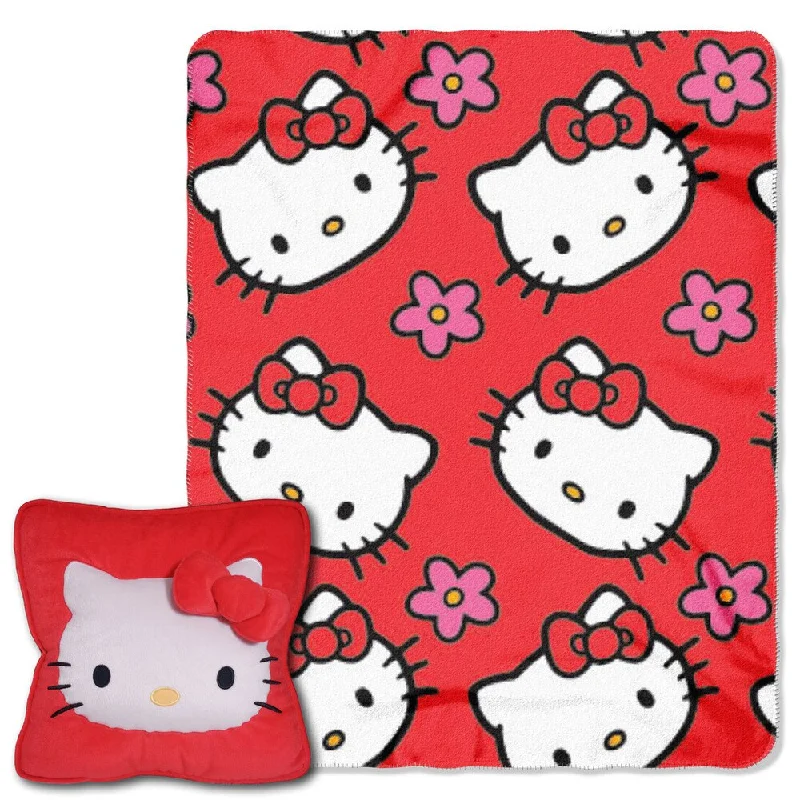 Hello Kitty Multicolor Polyester Flower Throw Set - Multi