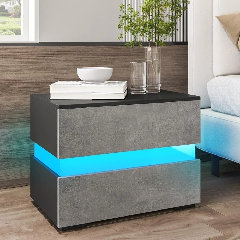 Hommpa LED Nightstand with 2 Drawers Bedside Storage Home Furniture