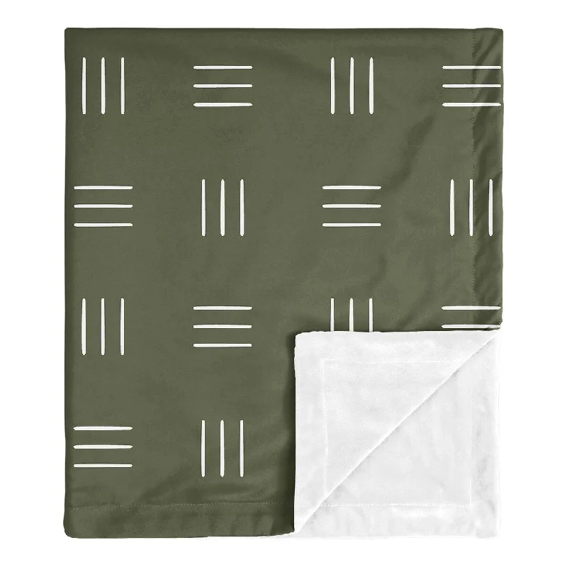 Hunter Green Boho Mudcloth Boy Girl Baby Receiving Security Swaddle Blanket White Bohemian Woodland Tribal Hatch Gender Neutral