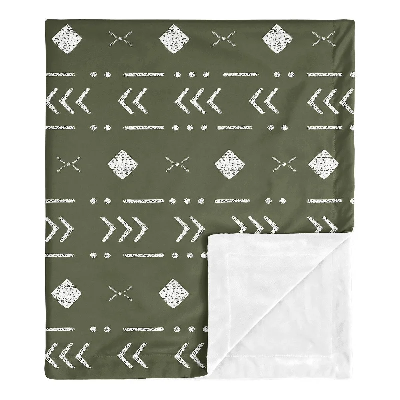 Hunter Green Boho Tribal Mudcloth Receiving Security Swaddle Blanket White Woodland Bohemian Southwest Geometric Arrow Aztec