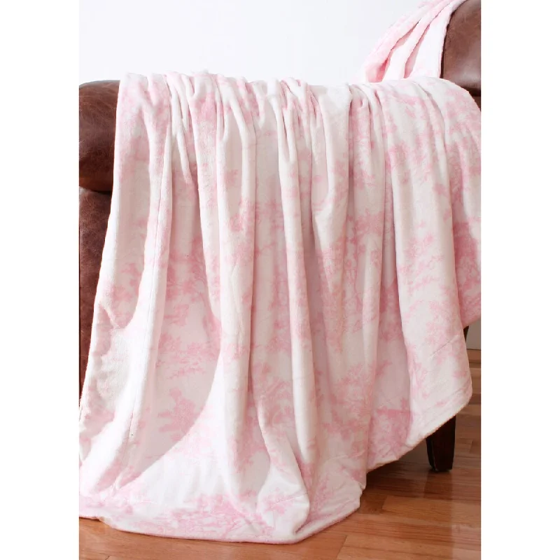 Kids Pink Toile Microplush 44x60-inch Throw