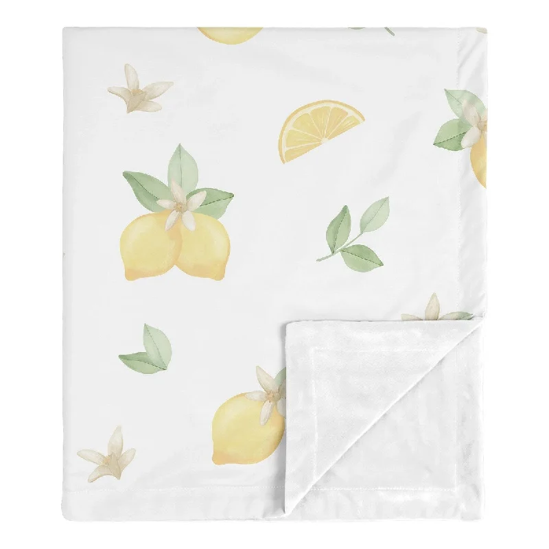 Lemon Floral Girl Baby Receiving Security Swaddle Blanket - Yellow Green White Watercolor Boho Bohemian Farmhouse Fruit Flower