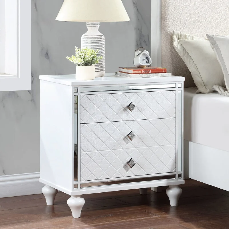 Mirror Frame Accents Nightstands, Bedside Table with 2 Drawers and Hidden Drawer for Living Room, End Table with Crystal Pull