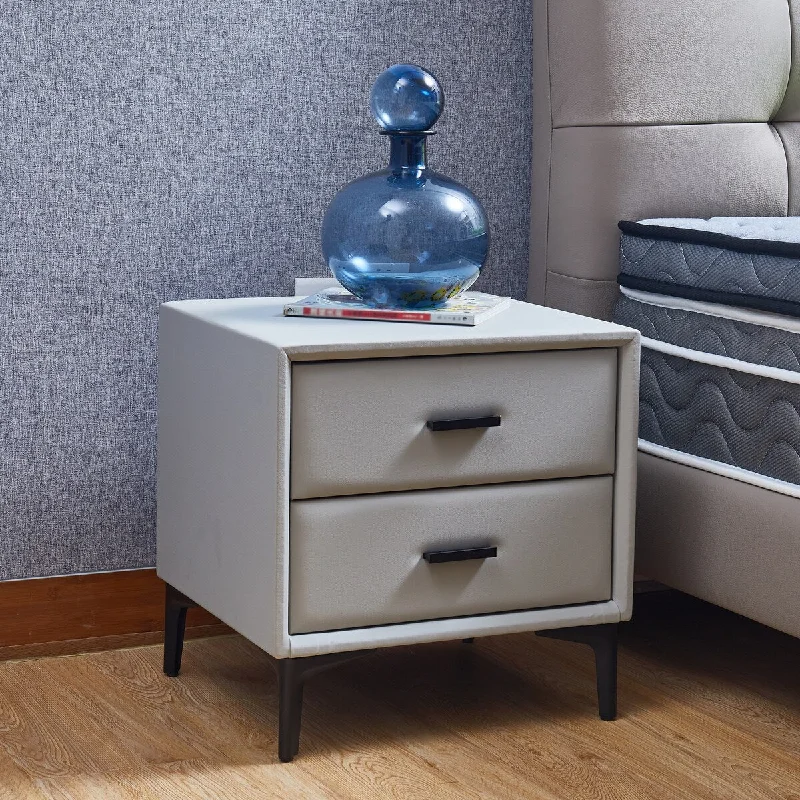 Modern Bedside Table with Two Drawers for Bedroom, PU Leather Bedside Table with Metal Legs for Living room, Bedroom