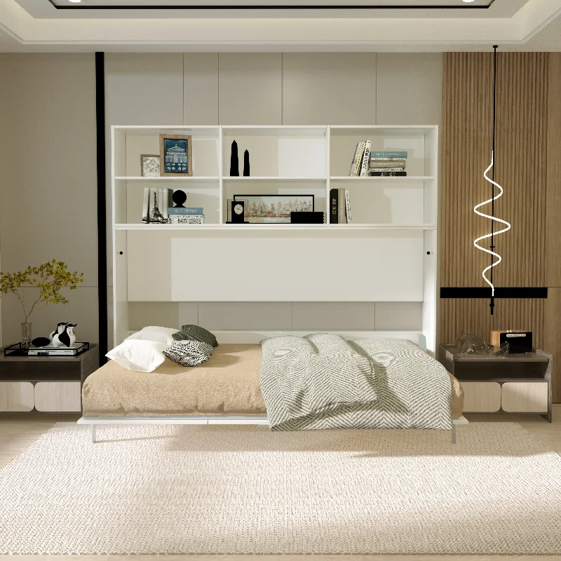 Mordern Design Horizontal Murphy Bed with Shelf Storage,Wall Bed Space Saving Hidden Bed with New Style Gas Struts