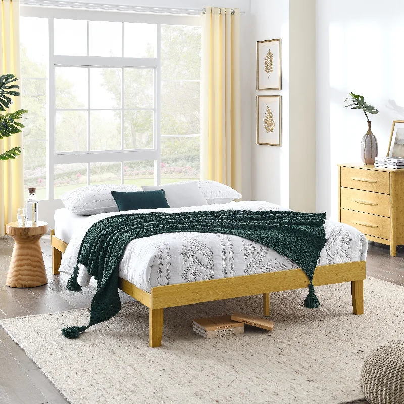 MUSEHOMEINC Mid Century Solid Bamboo Bed Frame for Bedroom,No Box Spring Needed,Strong Wood Slat Support,Natural Finish