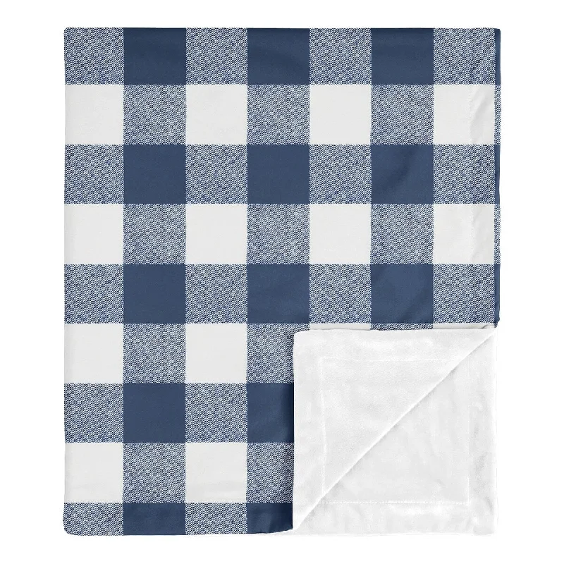 Navy Buffalo Plaid Check Boy Baby Receiving Security Swaddle Blanket - Blue White Woodland Rustic Country Farmhouse Lumberjack