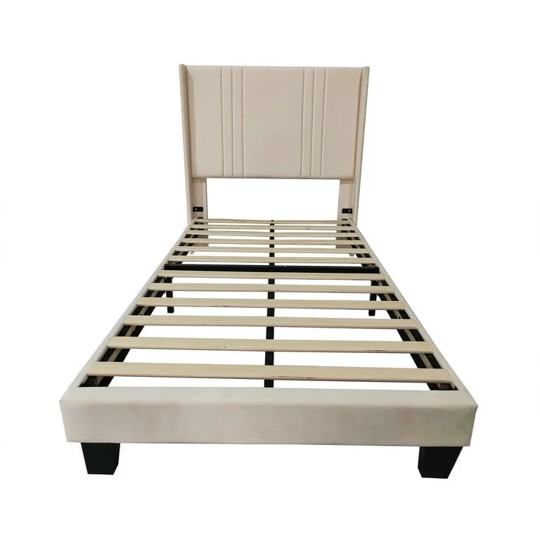 NNV Upholstered Bed Frame with Headboard, Wooden Slats Support, Easy Assembly