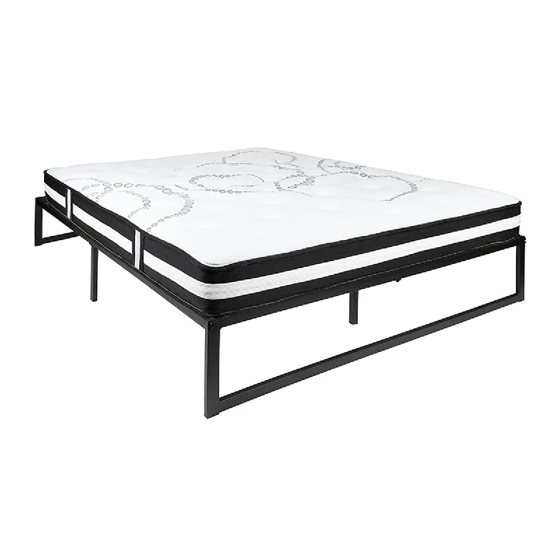 Offex 14" Platform Bed Frame w/ 12 Inch Pocket Spring Mattress- Queen