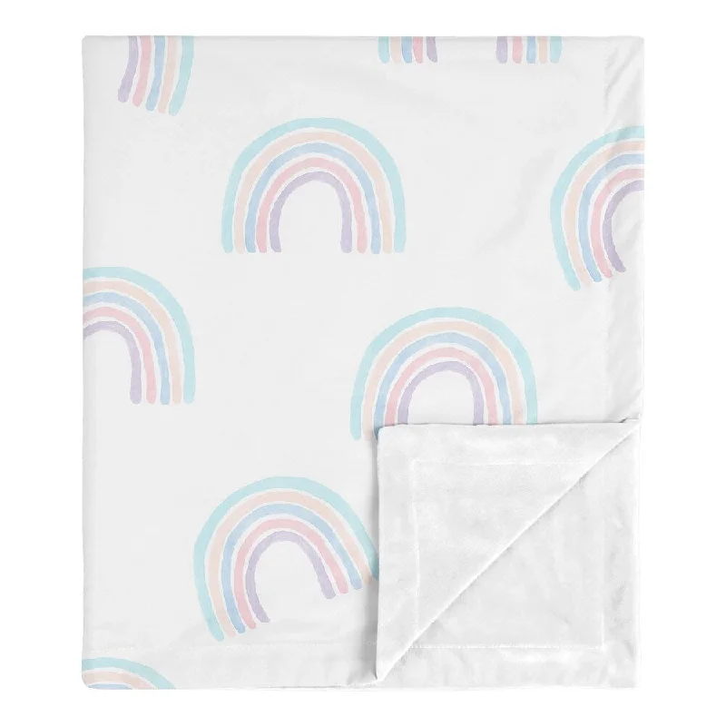 Pastel Rainbow Collection Girl Baby Receiving Security Swaddle Blanket - Blush Pink Purple Teal Blue White