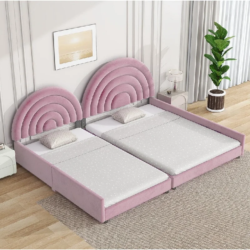 Pink Full Size+ Velvet Upholstered Platform Bed Set - Pink, Sturdy Construction