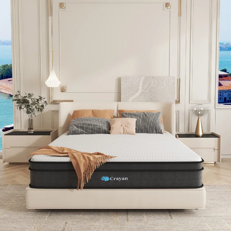 Queen Mattress, 12 Inch Memory Foam Mattress, Innerspring Hybrid Mattress in a Box with Motion Isolation & Pressure Relief