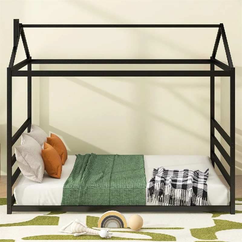 Queen Size Metal House Shape Platform Bed