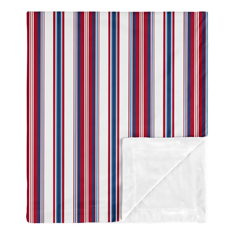 Red White and Blue Stripe Collection Boy Baby Receiving Security Swaddle Blanket Sports Americana for Baseball Patch Collection