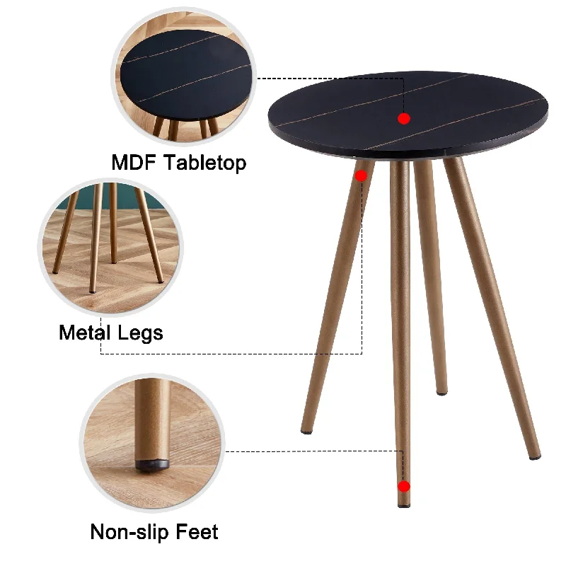 Round Nightstand Coffee Table Decorative Table for Bedroom Living Room Office, Side Table Dressing Table with Metal Legs