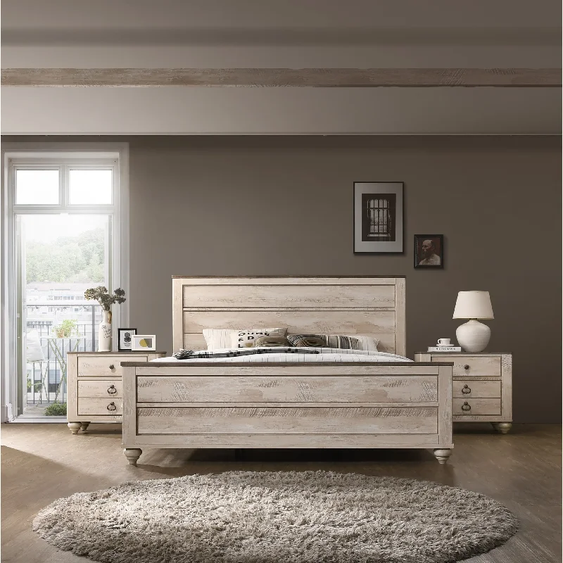 Roundhill Furniture Imerland Contemporary White Wash Finish 3-Piece Bedroom Set