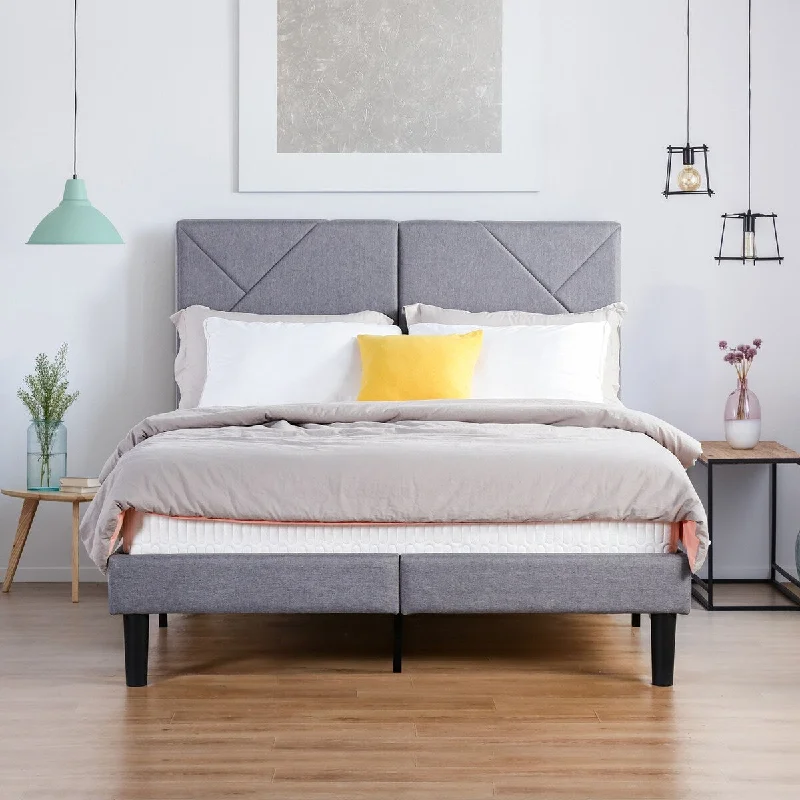 Sleeplanner Linen Fabric Tufted Grey Upholstered Platform Bed