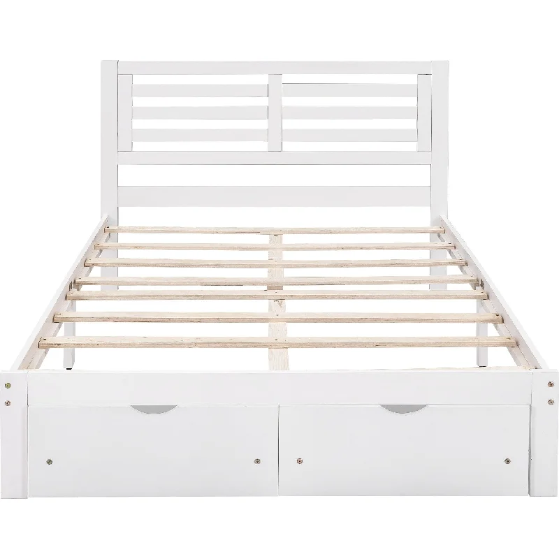 Solid Wood Frame Platform Bed with 2 Drawers