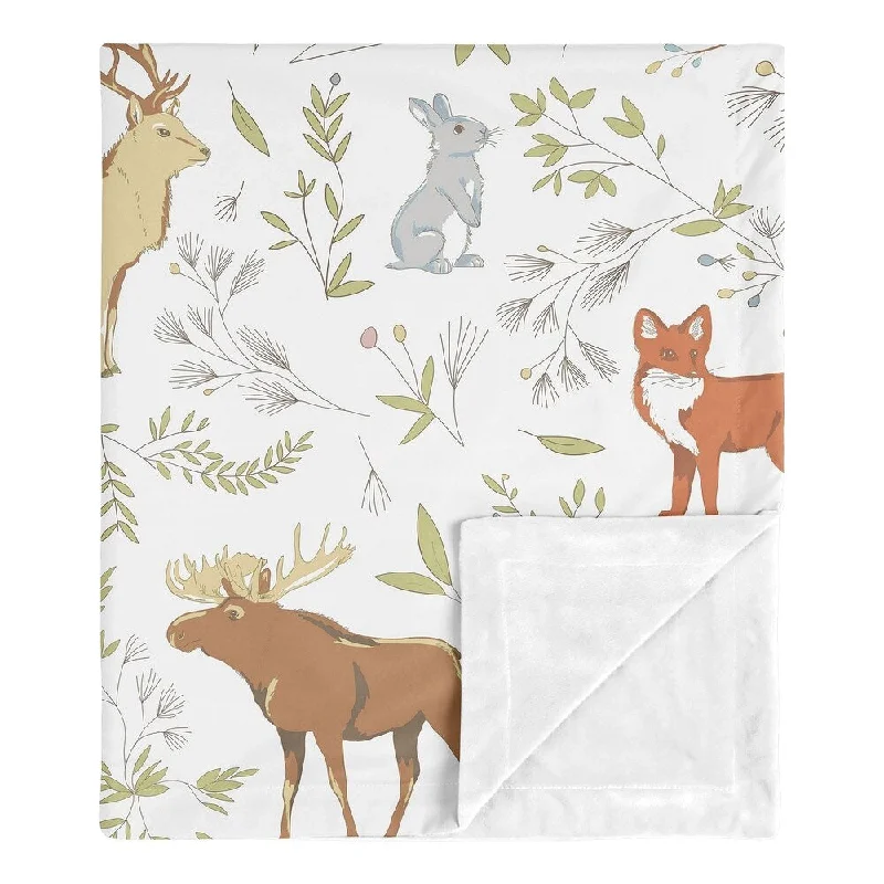 Sweet Jojo Designs Bear Deer Fox Woodland Animal Toile Boy Girl Baby Receiving Security Swaddle Blanket - Grey Green Brown