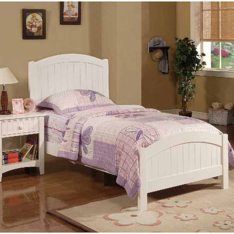 Twin Size Youth Bed with Vertical Line Carved Headboard, Plywood, White