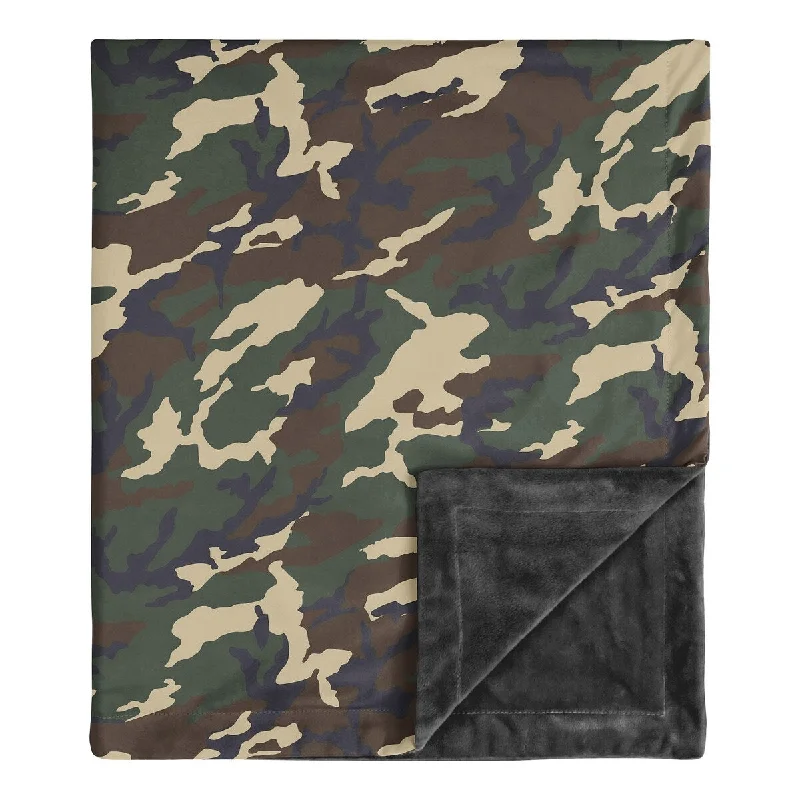 Woodland Camo Collection Boy Baby Receiving Security Swaddle Blanket - Beige Green and Black Rustic Forest Camouflage