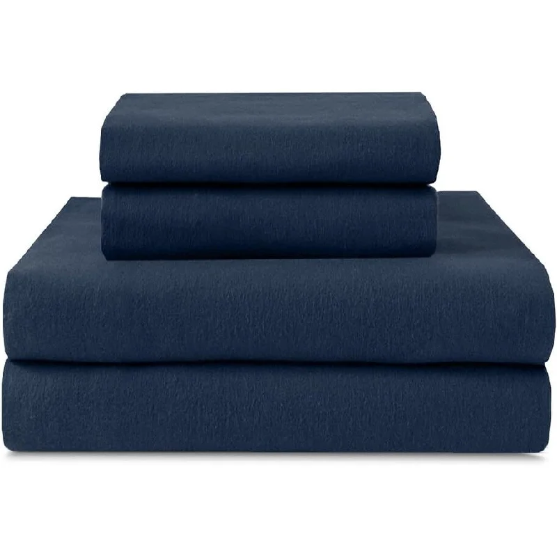 100 Percent Cotton Double Brushed Flannel Sheet Set - 170 GSM Heavyweight, Deep Pockets - Indigo