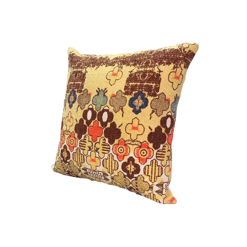 18 x 18 Square Accent Pillow, Printed Unique Quatrefoil Design, Polyester Filler, Brown, Orange, Yellow - Multicolor