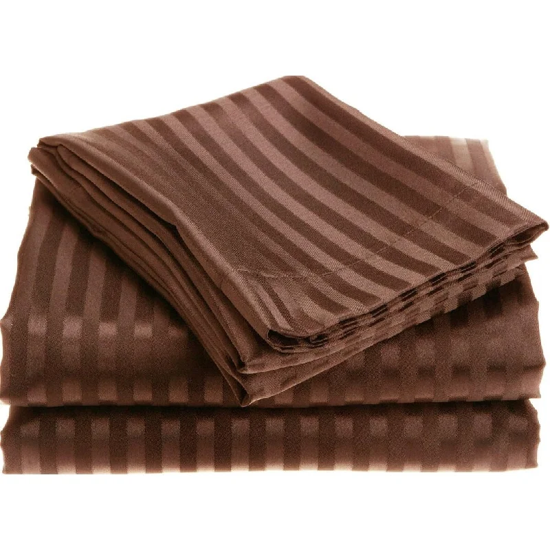 1800 Series Wrinckle Resistant 4 Piece Full Size Embossed Stripe Sheet Set - Chocolate