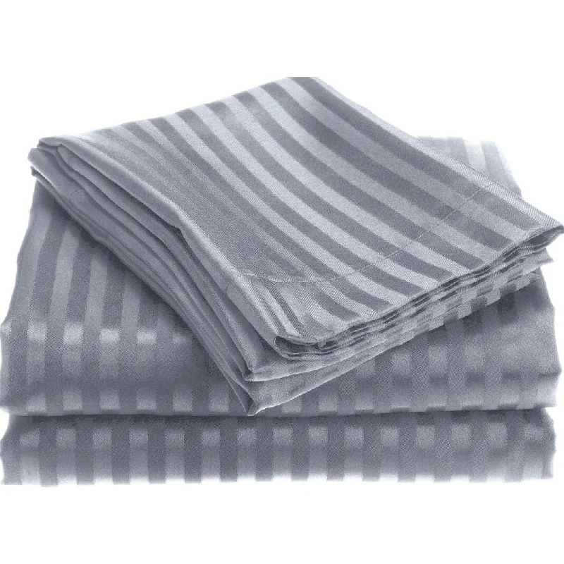 1800 Series Wrinkle Resistant 4 Piece King Size Embossed Stripe Sheet Set - Grey