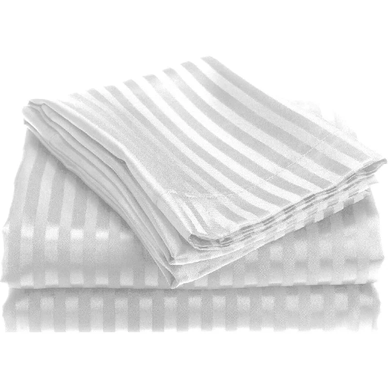 1800 Series Wrinkle Resistant 4 Piece King Size Embossed Stripe Sheet Set - White