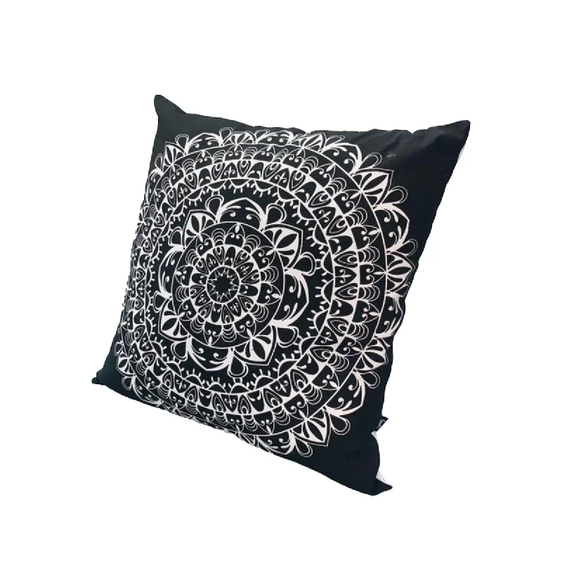 20 x 20 Modern Square Cotton Accent Throw Pillow, Mandala Design Pattern, Black, White - Black