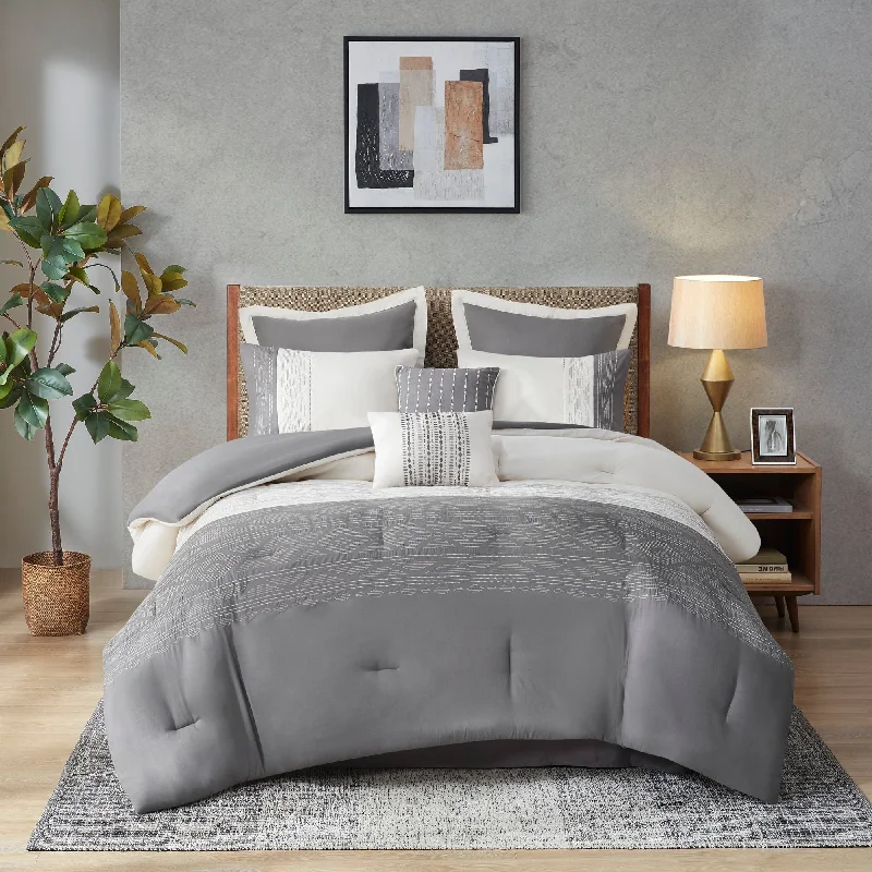 510 Design Talia Grey 8 Piece Embroidered Comforter Set