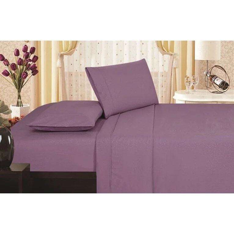 Décor&More 1800 Series Queen Size 4 Piece Vine Embossed Sheet Set - Plum