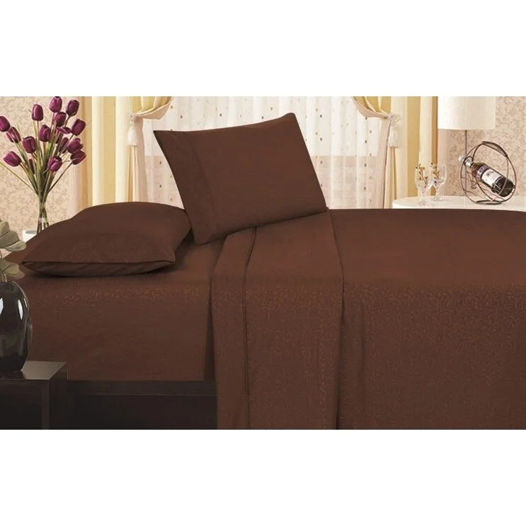 Décor&More 1800 Series Twin Size 3 Piece Vine Embossed Sheet Set - Chocolate