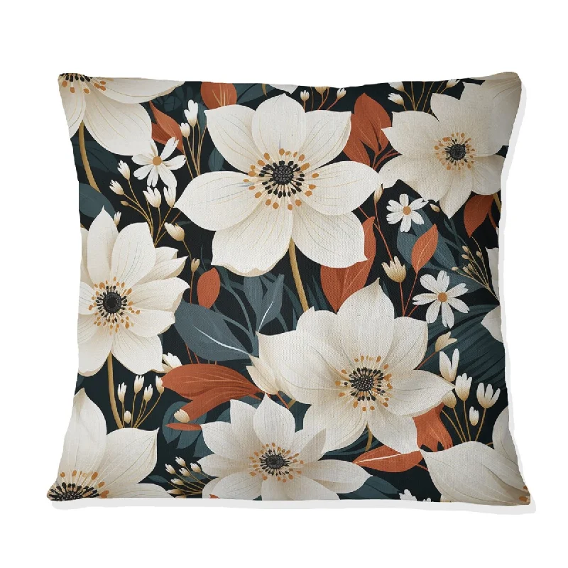 Designart "Black Beige Garden Flower Serenade III" Floral Printed Throw Pillow