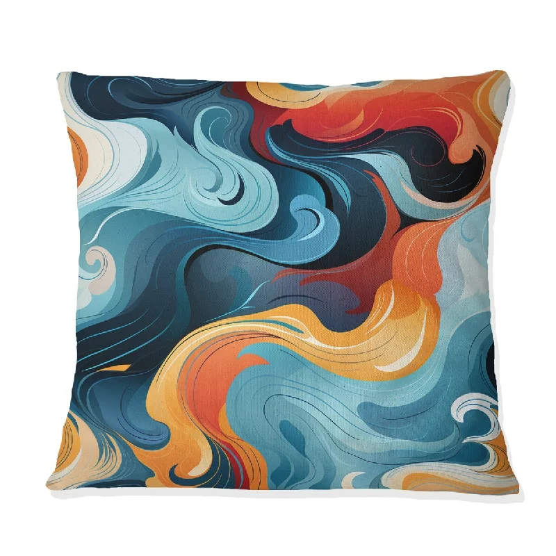 Designart "Blue And Orange Swirling Harmony Waves III" Abstract Printed Throw Pillow