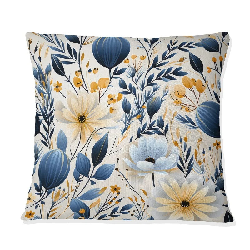 Designart "Blue And White Ferns Tranquility II" Floral Printed Throw Pillow