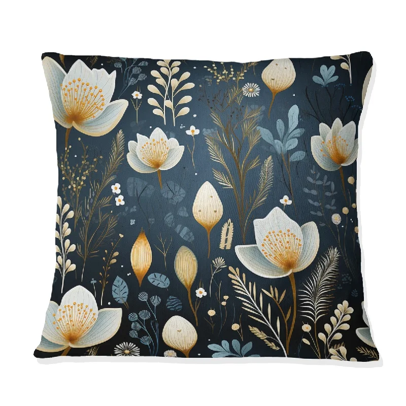 Designart "Blue And White Plants Tranquility I" Floral Printed Throw Pillow