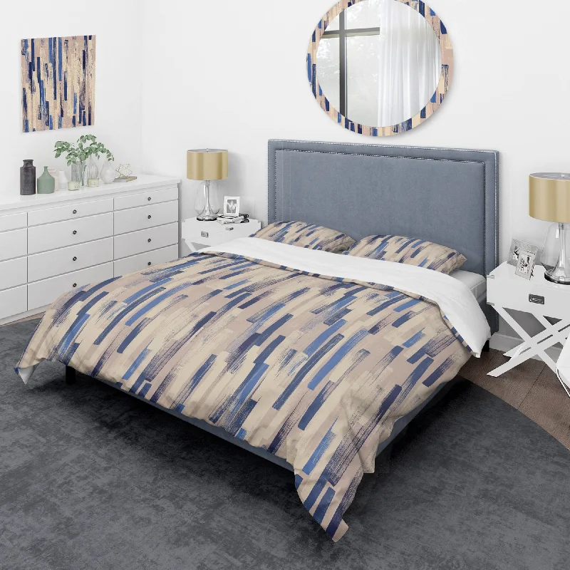 Designart 'Blue Bright Strokes Pattern' Modern Duvet Cover Set